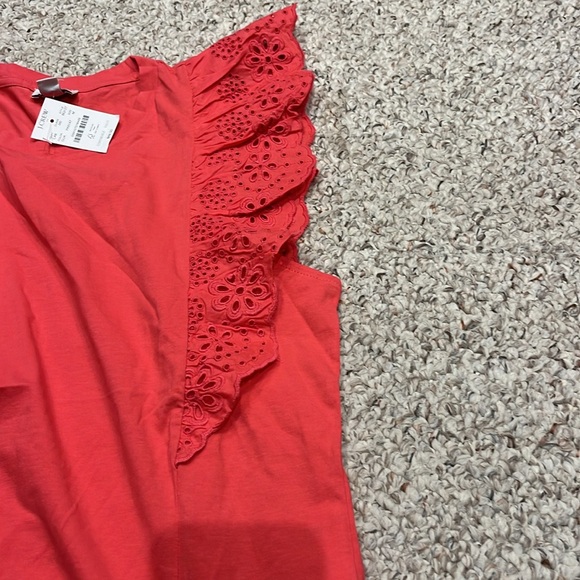 NWT J Crew Pink Eyelet Embroidery Sleeveless Ruffle Top Sz Medium - Picture 4 of 7